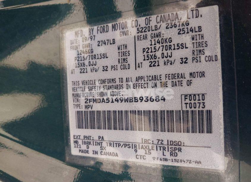 Photo 9 of 1998 Ford Windstar GL/LIMITED/LX (VIN 2FMDA5149WBB93684)