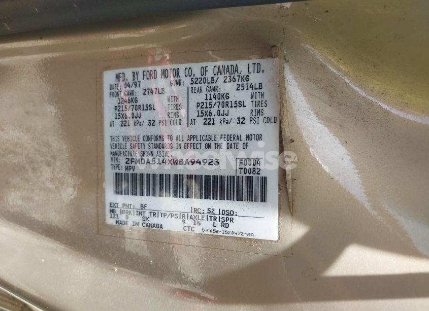 Photo 9 of 1998 Ford Windstar GL/LIMITED/LX (VIN 2FMDA514XWBA94923)