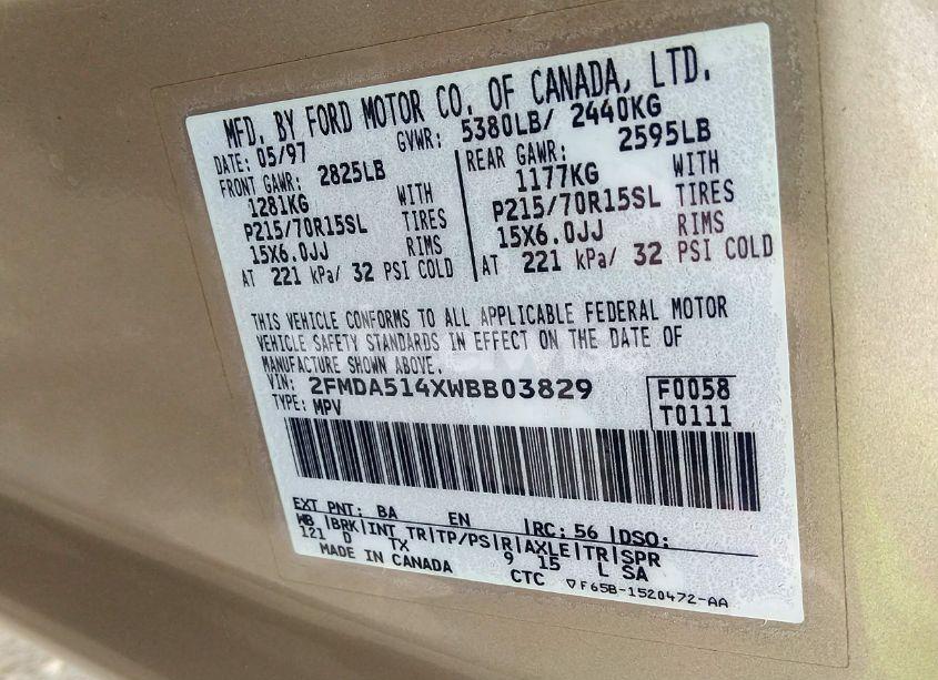 Photo 9 of 1998 Ford Windstar GL/LIMITED/LX (VIN 2FMDA514XWBB03829)