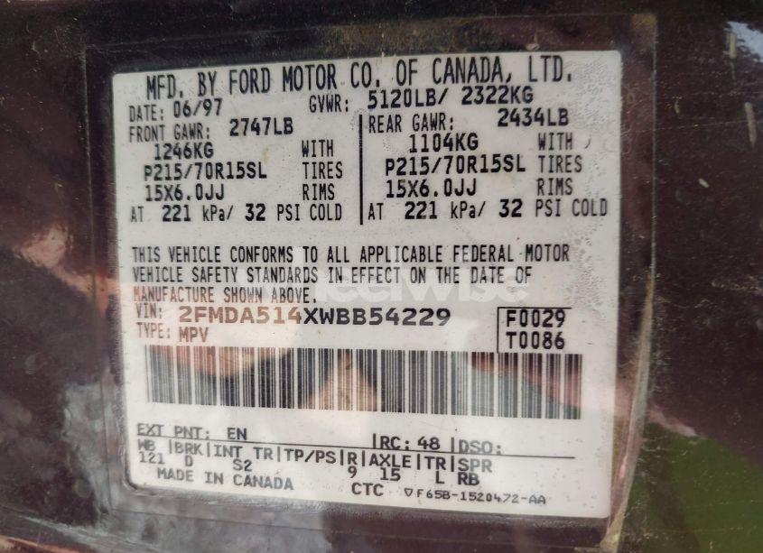 Photo 9 of 1998 Ford Windstar GL/LIMITED/LX (VIN 2FMDA514XWBB54229)