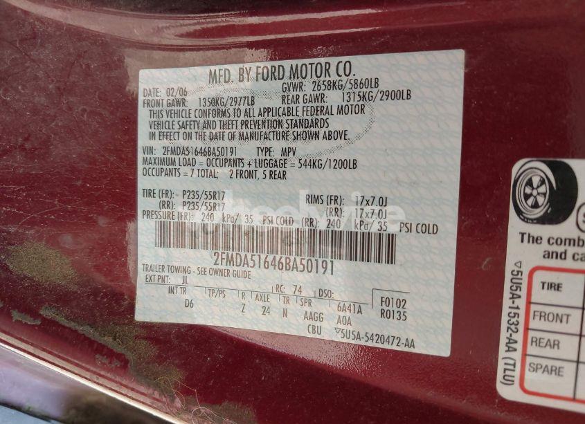 Photo 9 of 2006 Ford Freestar SE (VIN 2FMDA51646BA50191)