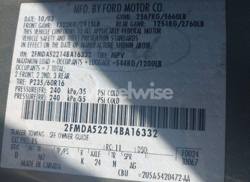 Photo 9 of 2004 Ford Freestar SEL (VIN 2FMDA52214BA16332)