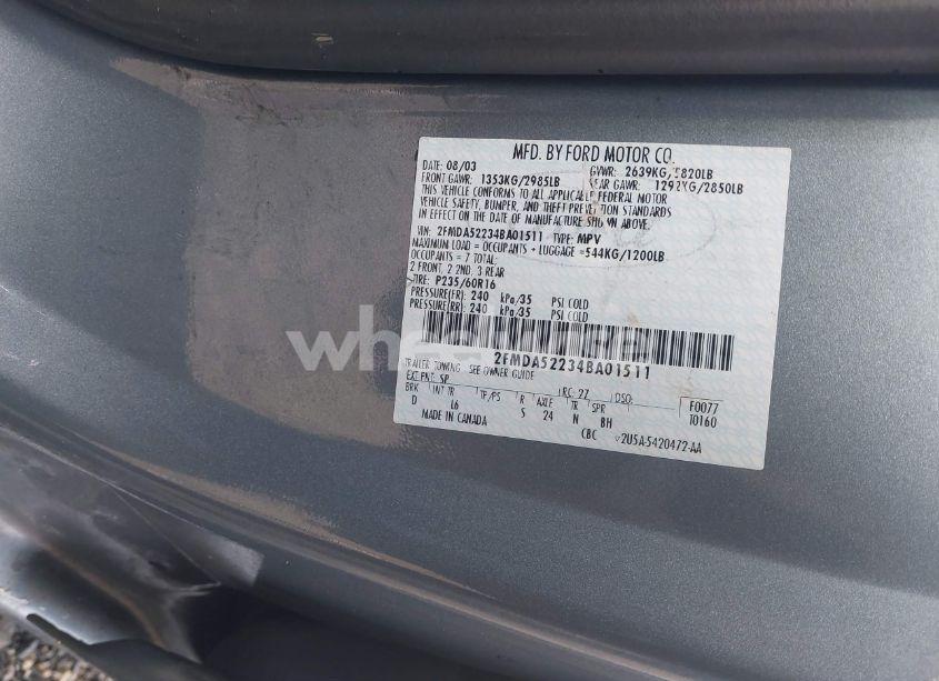 Photo 9 of 2004 Ford Freestar SEL (VIN 2FMDA52234BA01511)