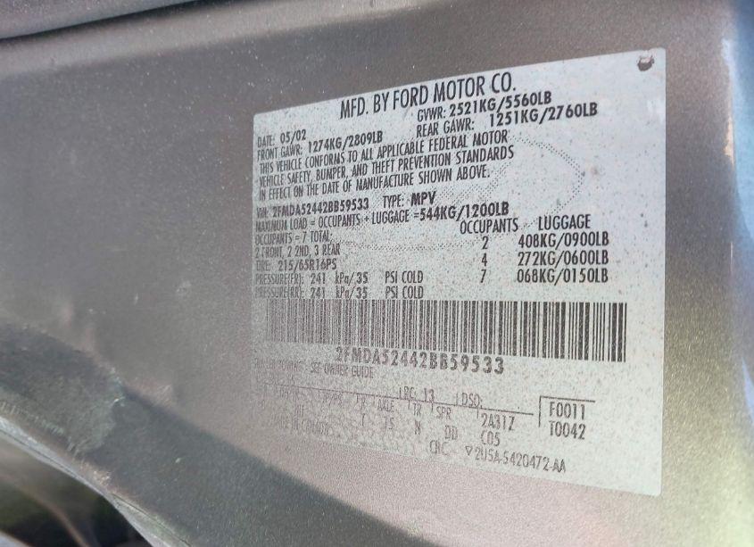 Photo 9 of 2002 Ford Windstar SE (VIN 2FMDA52442BB59533)