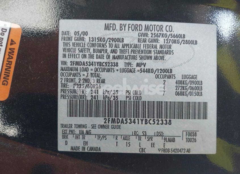 Photo 9 of 2000 Ford Windstar LIMITED/SEL (VIN 2FMDA5341YBC52338)