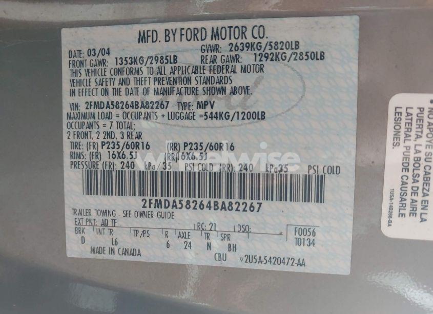 Photo 9 of 2004 Ford Freestar LIMITED (VIN 2FMDA58264BA82267)