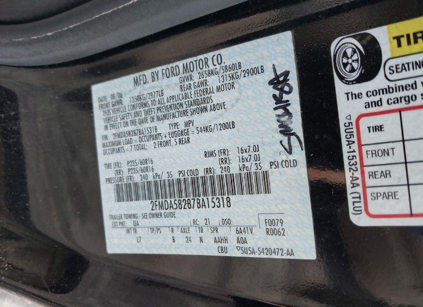 Photo 9 of 2007 Ford Freestar LIMITED (VIN 2FMDA58287BA15318)