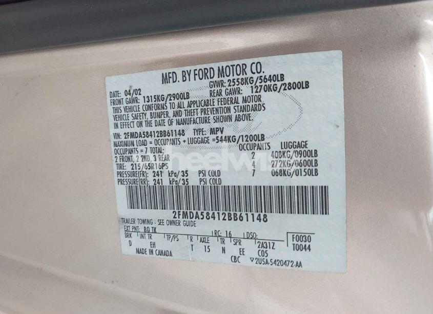 Photo 9 of 2002 Ford Windstar LIMITED (VIN 2FMDA58412BB61148)