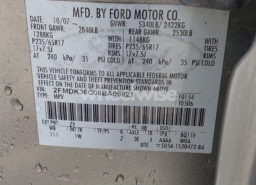 Photo 9 of 2008 Ford Edge SE (VIN 2FMDK36C08BA06921)