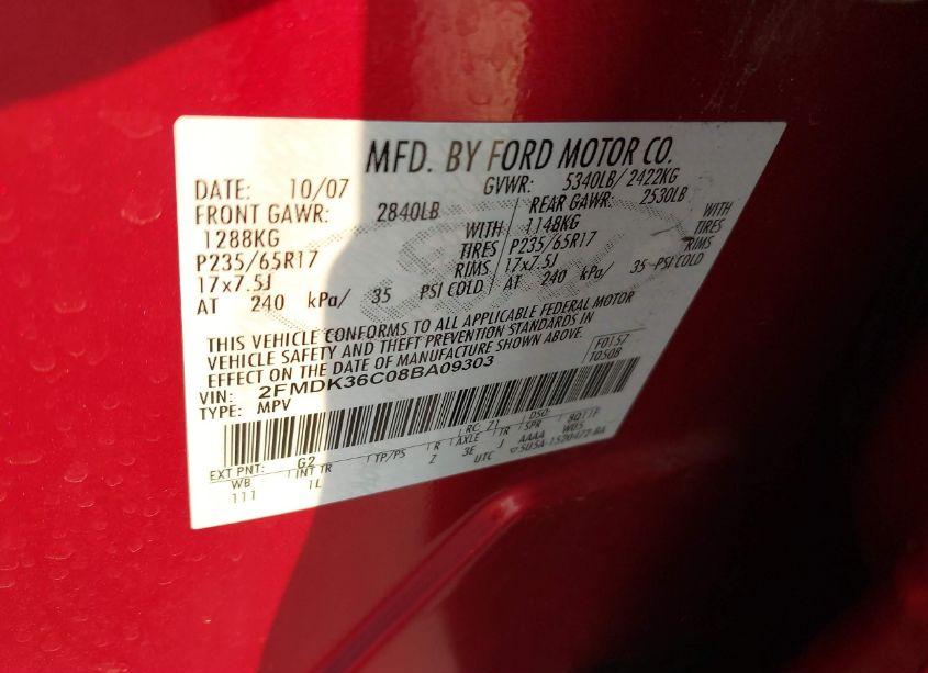 Photo 9 of 2008 Ford Edge SE (VIN 2FMDK36C08BA09303)