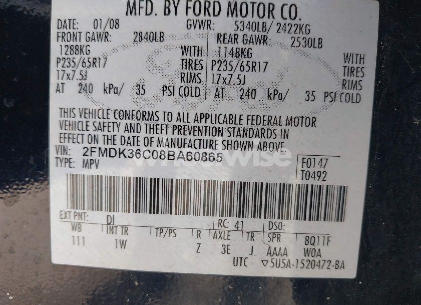 Photo 9 of 2008 Ford Edge SE (VIN 2FMDK36C08BA60865)