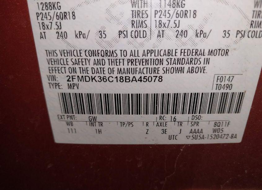 Photo 9 of 2008 Ford Edge SE (VIN 2FMDK36C18BA45078)