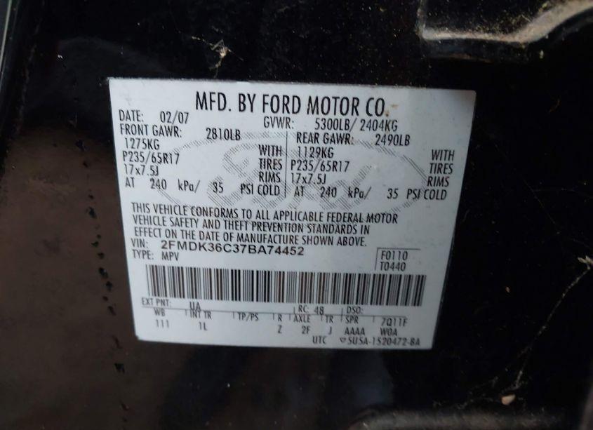 Photo 9 of 2007 Ford Edge SE (VIN 2FMDK36C37BA74452)