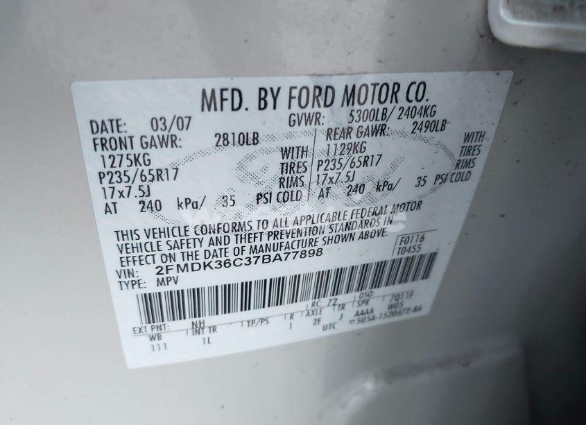 Photo 9 of 2007 Ford Edge SE (VIN 2FMDK36C37BA77898)