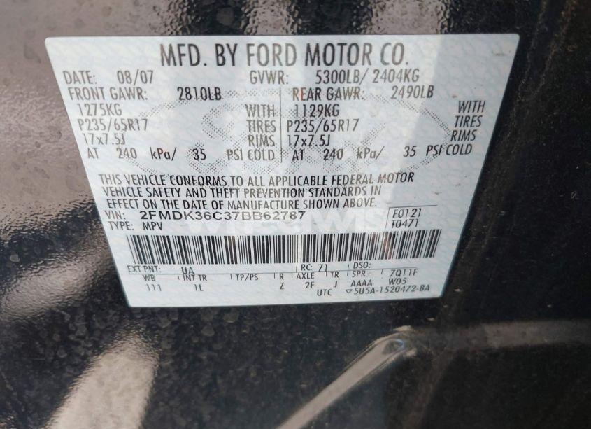 Photo 9 of 2007 Ford Edge SE (VIN 2FMDK36C37BB62787)