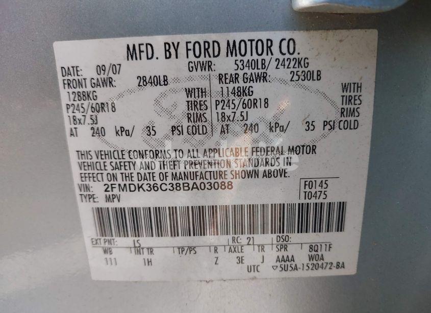 Photo 9 of 2008 Ford Edge SE (VIN 2FMDK36C38BA03088)