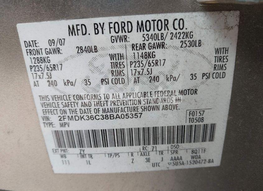 Photo 9 of 2008 Ford Edge SE (VIN 2FMDK36C38BA05357)