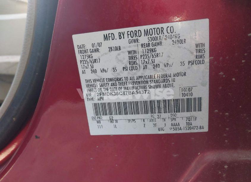 Photo 9 of 2007 Ford Edge SE (VIN 2FMDK36C47BA54372)