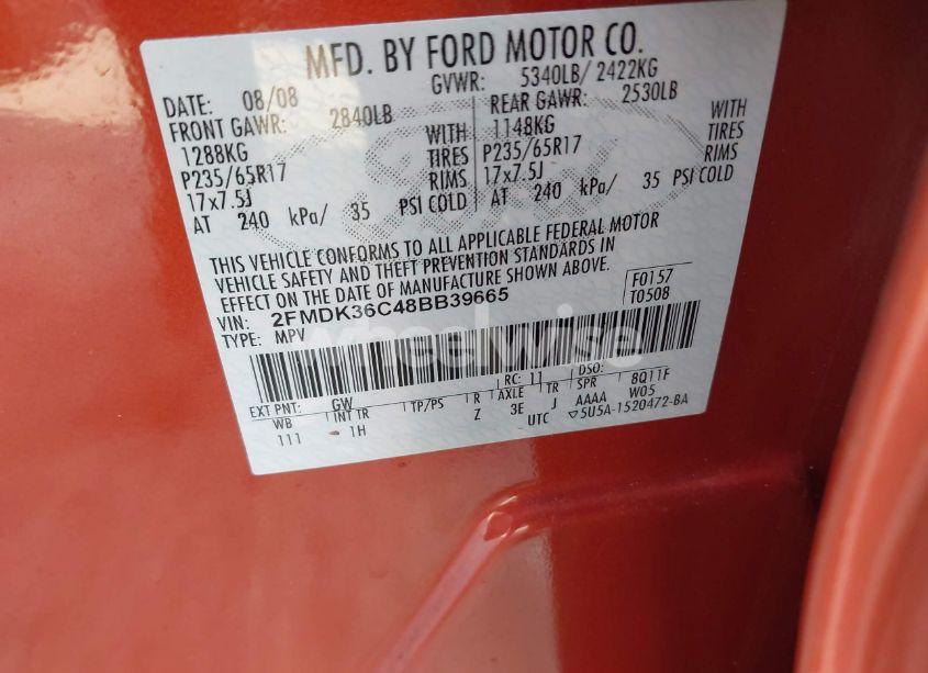 Photo 9 of 2008 Ford Edge SE (VIN 2FMDK36C48BB39665)