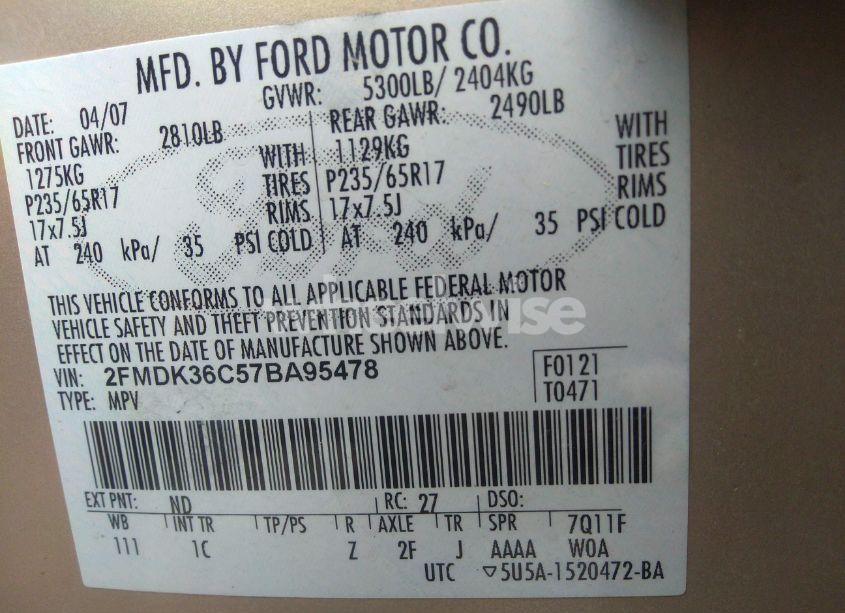 Photo 9 of 2007 Ford Edge SE (VIN 2FMDK36C57BA95478)