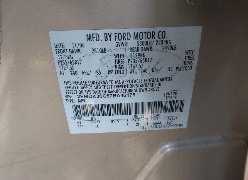 Photo 9 of 2007 Ford Edge SE (VIN 2FMDK36C67BA46175)
