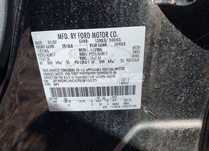 Photo 9 of 2007 Ford Edge SE (VIN 2FMDK36C67BB10523)