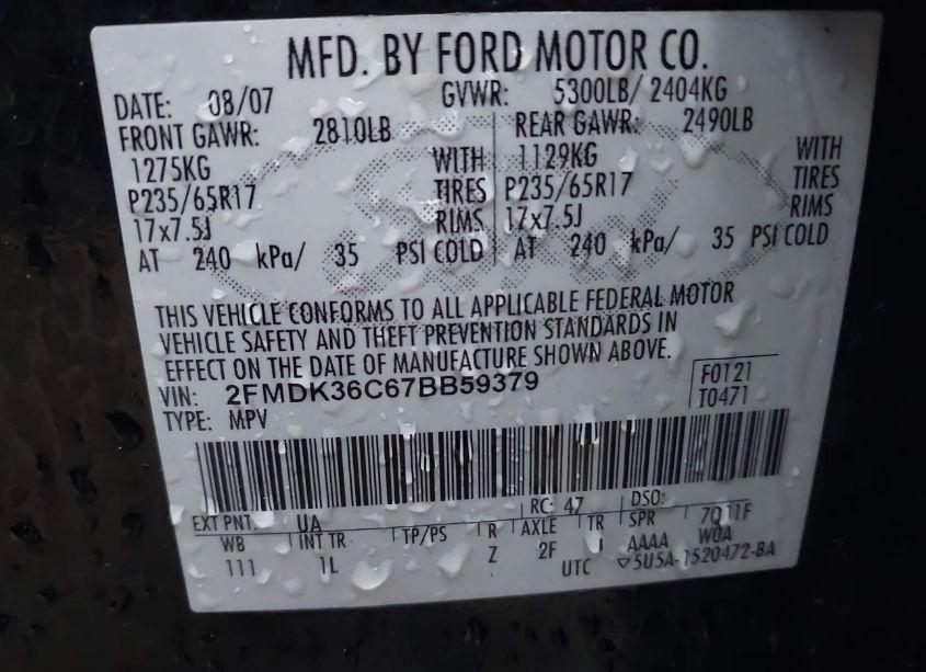 Photo 9 of 2007 Ford Edge SE (VIN 2FMDK36C67BB59379)