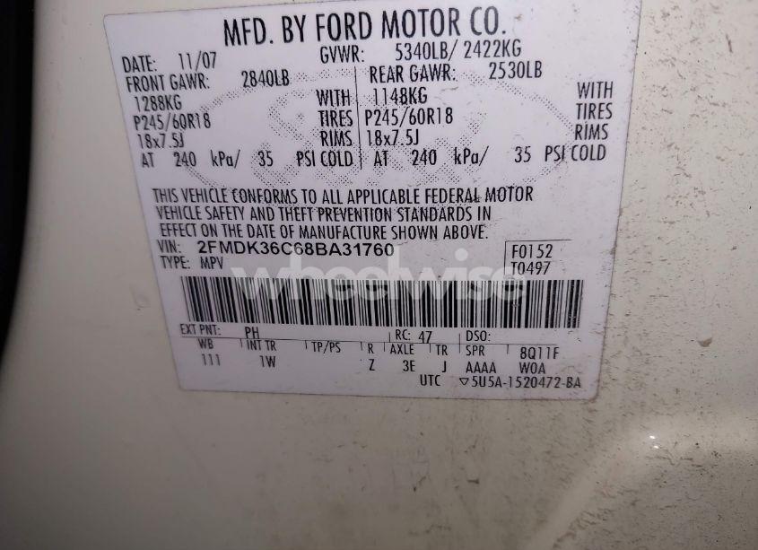 Photo 9 of 2008 Ford Edge SE (VIN 2FMDK36C68BA31760)