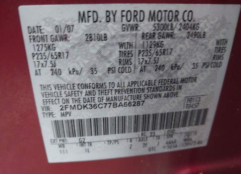 Photo 9 of 2007 Ford Edge SE (VIN 2FMDK36C77BA66287)