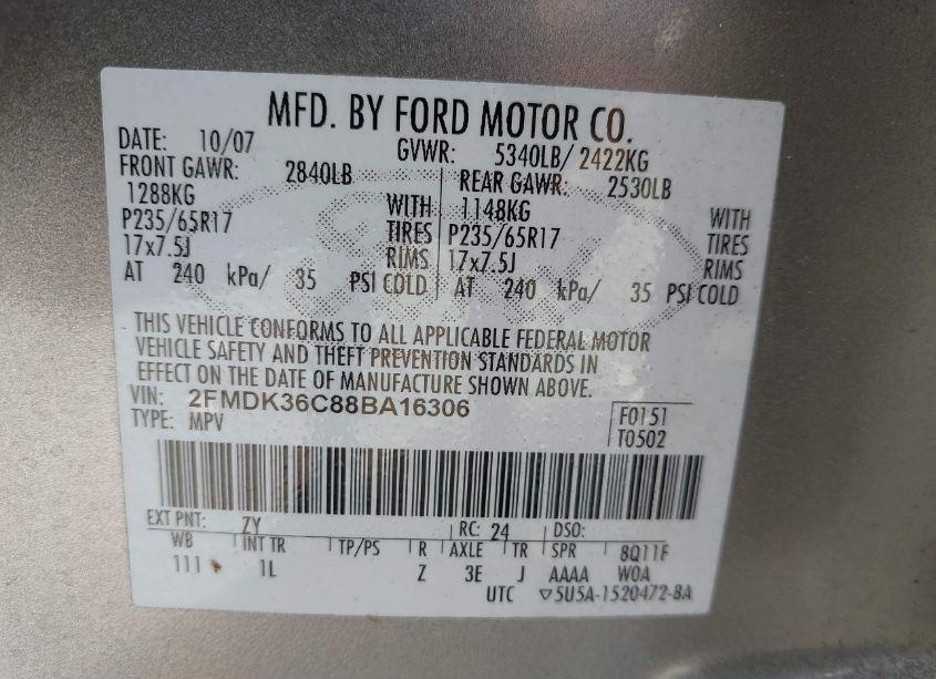Photo 9 of 2008 Ford Edge SE (VIN 2FMDK36C88BA16306)