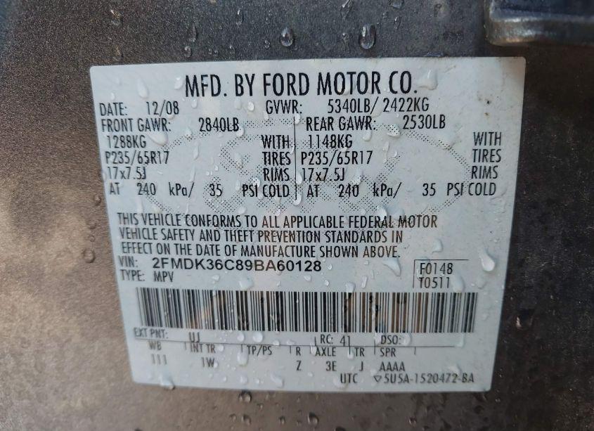 Photo 9 of 2009 Ford Edge SE (VIN 2FMDK36C89BA60128)