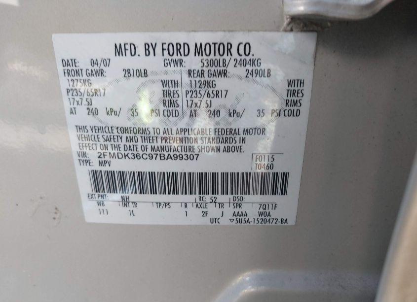 Photo 9 of 2007 Ford Edge SE (VIN 2FMDK36C97BA99307)