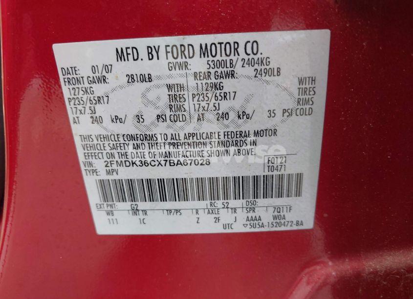Photo 9 of 2007 Ford Edge SE (VIN 2FMDK36CX7BA67028)