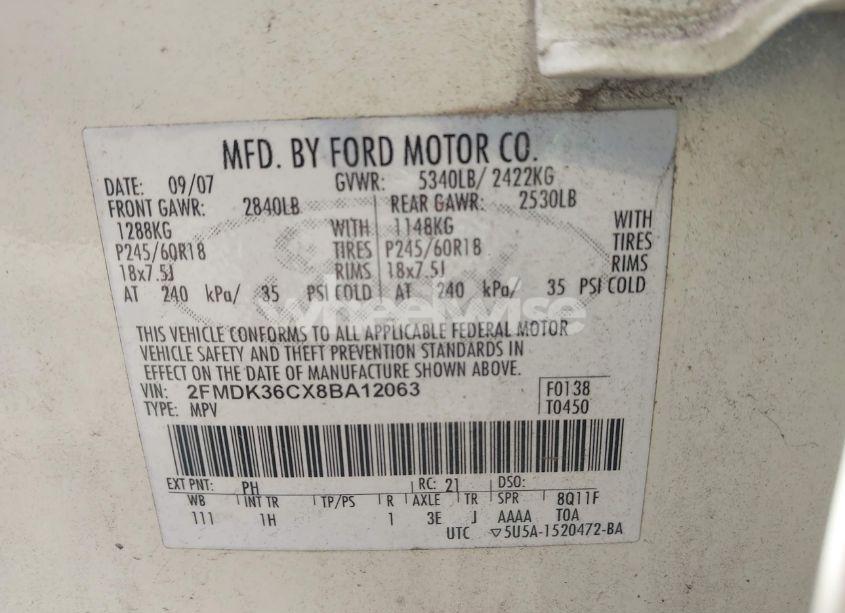 Photo 9 of 2008 Ford Edge SE (VIN 2FMDK36CX8BA12063)