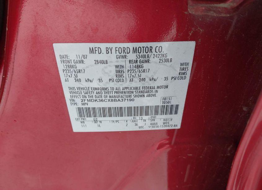 Photo 9 of 2008 Ford Edge SE (VIN 2FMDK36CX8BA37190)