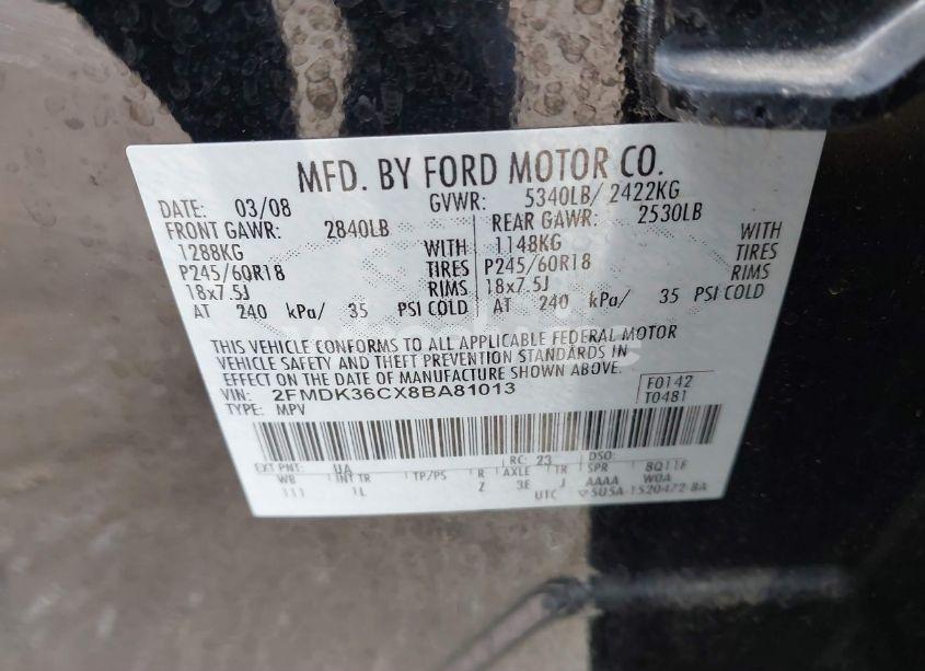 Photo 9 of 2008 Ford Edge SE (VIN 2FMDK36CX8BA81013)