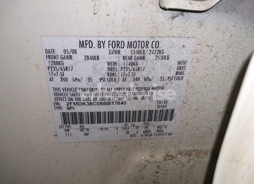 Photo 9 of 2008 Ford Edge SEL (VIN 2FMDK38C08BB17840)
