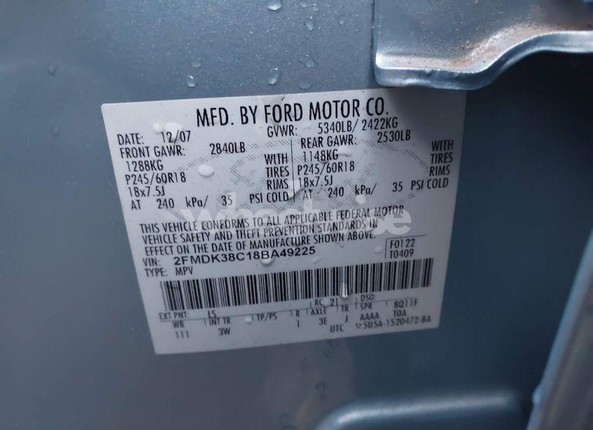 Photo 9 of 2008 Ford Edge SEL (VIN 2FMDK38C18BA49225)