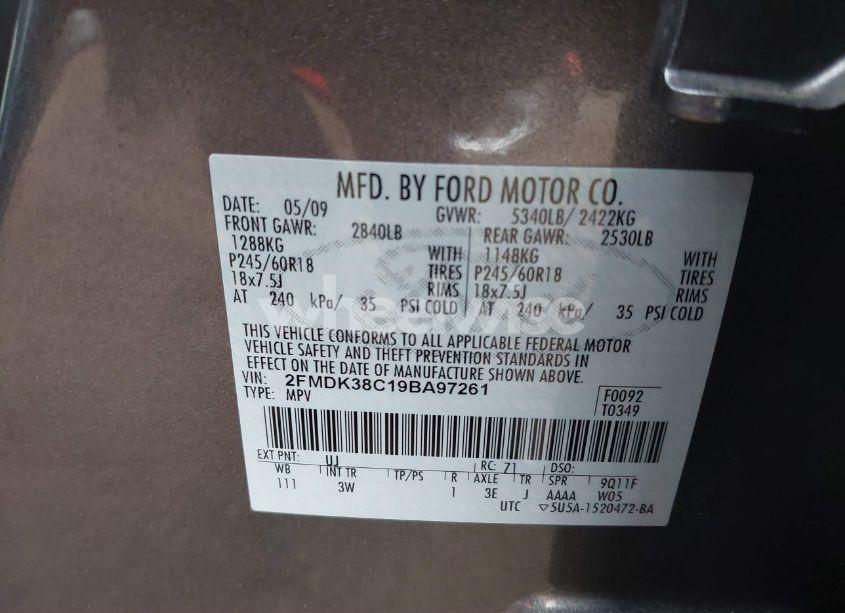 Photo 9 of 2009 Ford Edge SEL (VIN 2FMDK38C19BA97261)