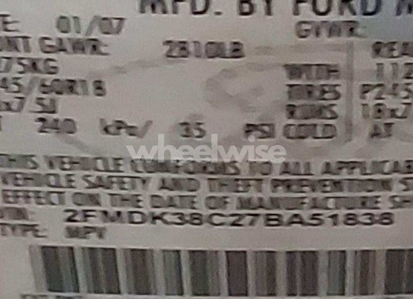 Photo 9 of 2007 Ford Edge SEL (VIN 2FMDK38C27BA51838)