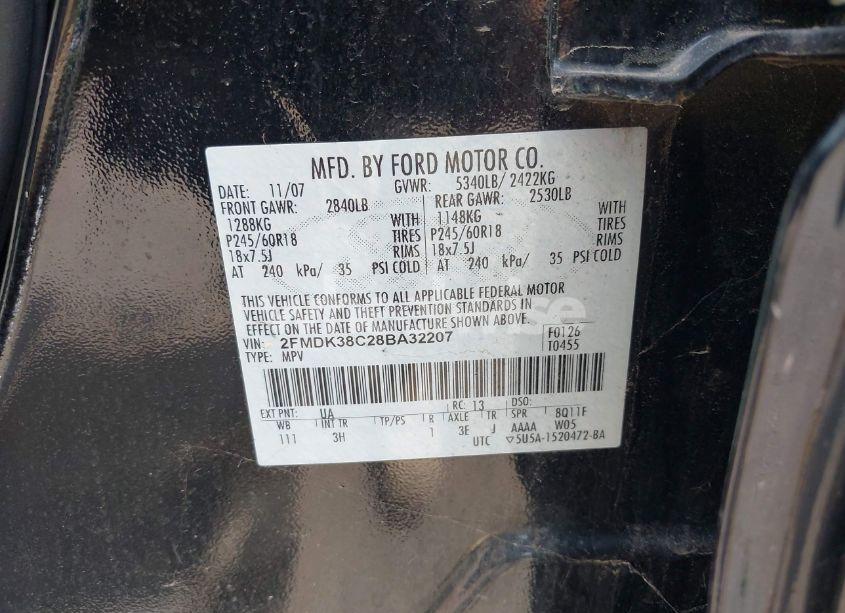 Photo 9 of 2008 Ford Edge SEL (VIN 2FMDK38C28BA32207)