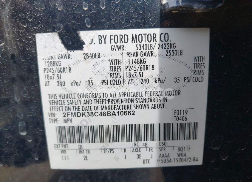 Photo 9 of 2008 Ford Edge SEL (VIN 2FMDK38C48BA10662)