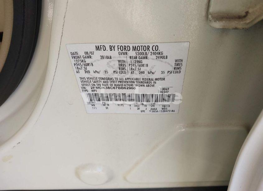 Photo 9 of 2007 Ford Edge SEL (VIN 2FMDK38C67BB62960)