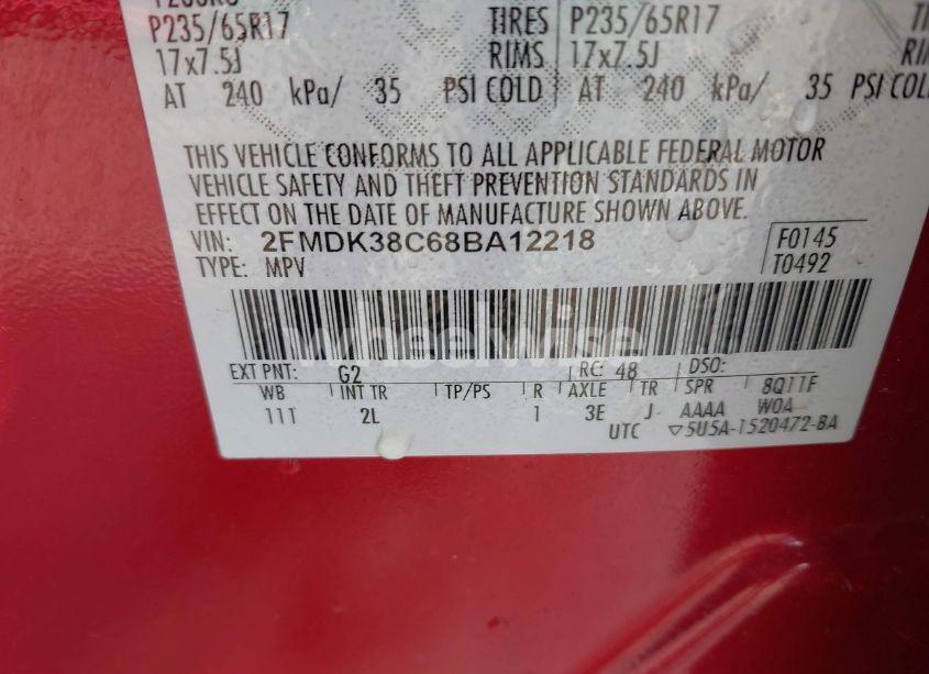 Photo 9 of 2008 Ford Edge SEL (VIN 2FMDK38C68BA12218)