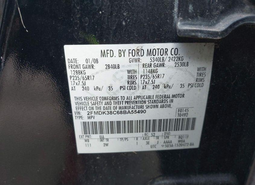 Photo 9 of 2008 Ford Edge SEL (VIN 2FMDK38C68BA55490)