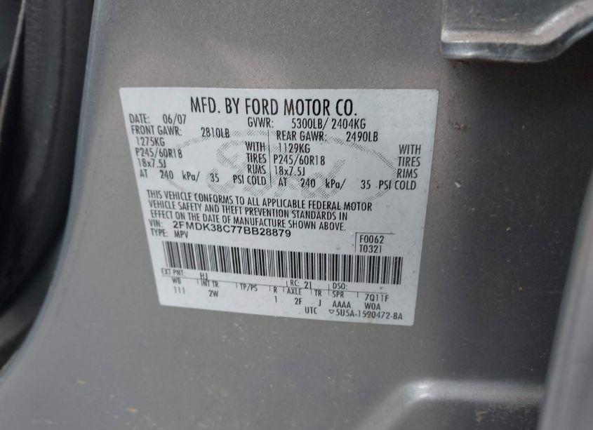 Photo 9 of 2007 Ford Edge SEL (VIN 2FMDK38C77BB28879)
