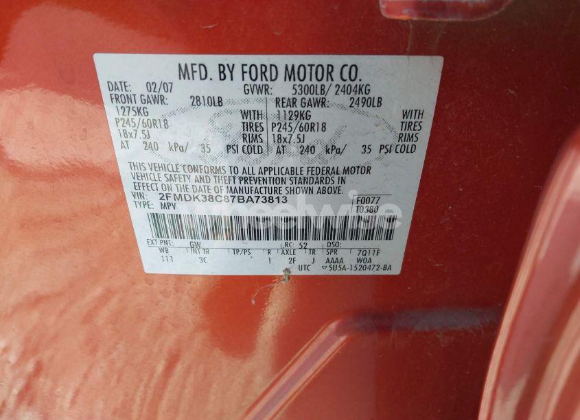 Photo 9 of 2007 Ford Edge SEL (VIN 2FMDK38C87BA73813)