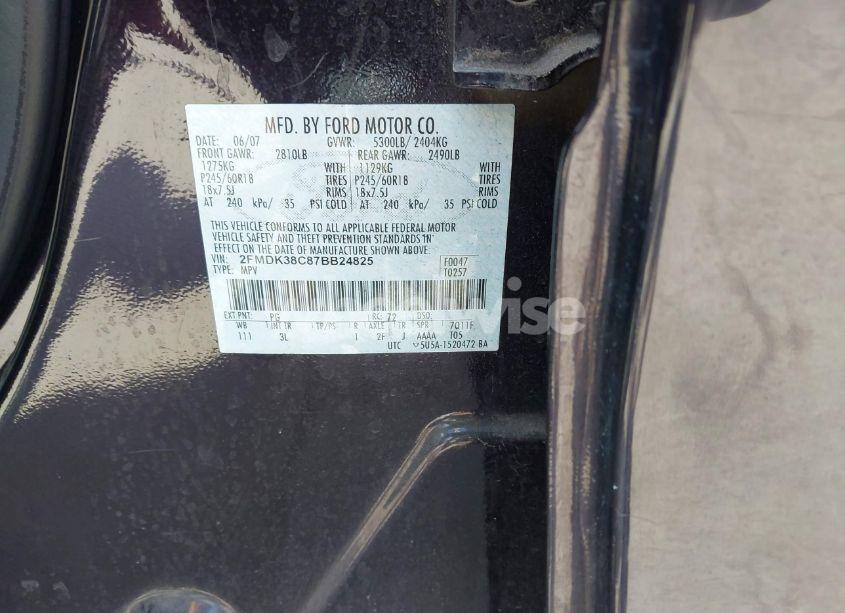 Photo 9 of 2007 Ford Edge SEL (VIN 2FMDK38C87BB24825)