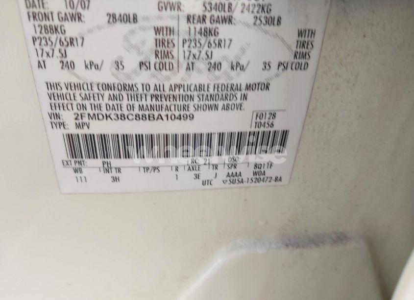 Photo 9 of 2008 Ford Edge SEL (VIN 2FMDK38C88BA10499)