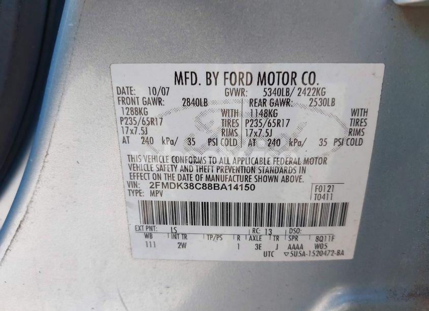 Photo 9 of 2008 Ford Edge SEL (VIN 2FMDK38C88BA14150)